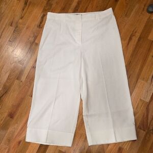 Vince Camuto White Cropped Wide Leg Pants Size 14 Cuffed Hem Career Workwear